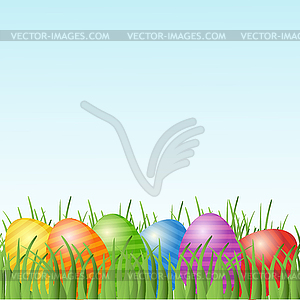 Easter card with eggs on green grass - stock vector clipart