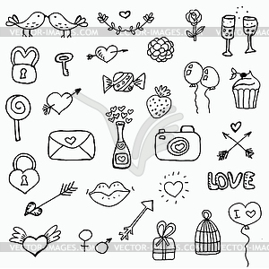 Set of valentines day doodle elements on board - vector clip art