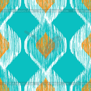 Ikat ethnic seamless pattern in blue and yellow - vector clipart