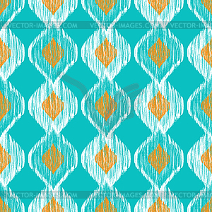 Ikat ethnic seamless pattern in blue and yellow - vector image