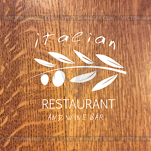 Restaurant logo sign on wooden background - vector clipart