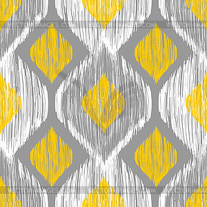 Ikat ethnic seamless pattern in blue and yellow - vector clipart