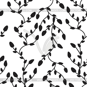 Seamless black and white branches and leaves - vector clip art