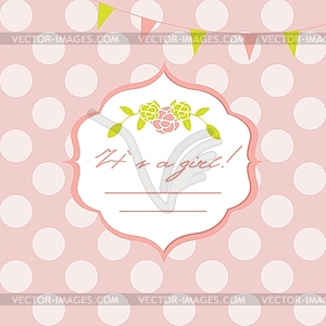 Baby girl shower card with seamless polka dots - vector image