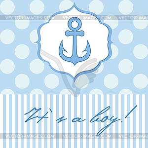 Baby boy shower card with cute anchor on seamless - royalty-free vector clipart