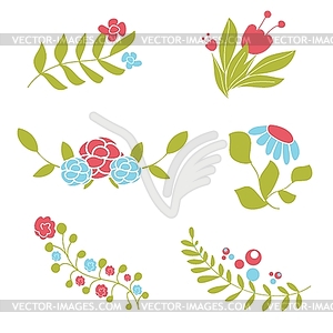 Set of cute abstract floral bouquets and wreaths - vector image