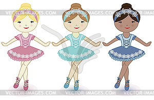 Three beautiful lovely girls of ballerinas - color vector clipart