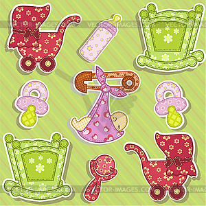 Beautiful card with a set for the baby - vector clipart