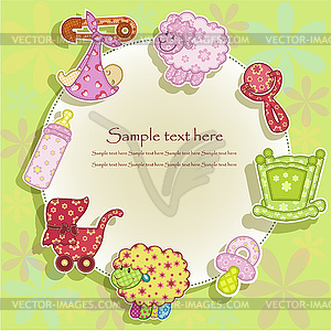 Beautiful card with a set for the baby - vector image