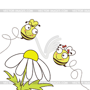 Beautiful postcard with bees and flower - vector clipart