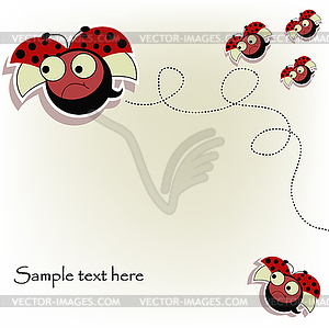 Postcard with a funny ladybugs - vector clipart