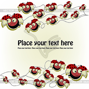 Postcard with a funny ladybugs - vector image