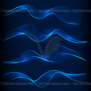 Set of blue smoke wave in dark background - vector clipart