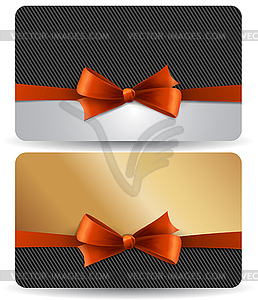 Праздник подарочные карты с красными лентами и лука - изображение в векторном формате