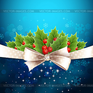 Christmas background with bow and holly - vector clipart