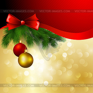 Christmas background with bow and balls - vector clipart