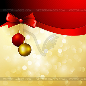 Christmas background with bow and balls - vector clip art