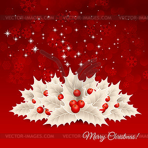 Christmas background with bow and holly - vector clip art