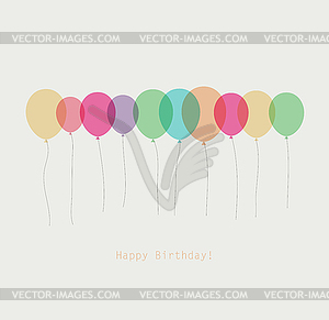 Birthday card with colorful transparent balloons - vector clipart