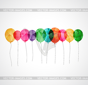 Birthday card with colorful transparent balloons - vector image