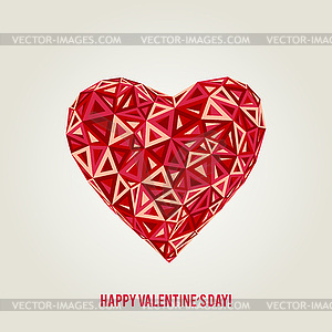 Happy Valentines Day card with low poly heart - vector image