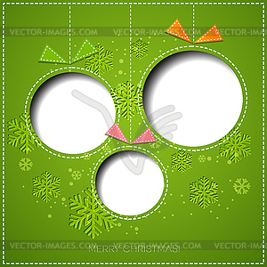 Merry Christmas greeting card with bauble. Paper - vector clipart