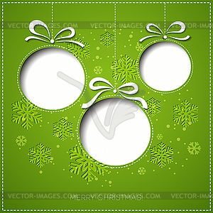 Merry Christmas greeting card with bauble. Paper - vector image