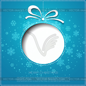 Merry Christmas greeting card with bauble. Paper - vector image