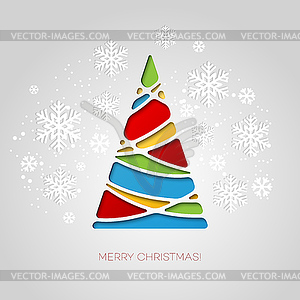 Merry Christmas tree greeting card. Paper design - vector clipart