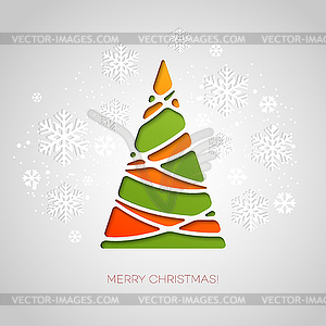 Merry Christmas tree greeting card. Paper design - vector image