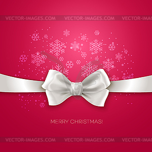 Pink Christmas background ribbon with white silk bow - vector image