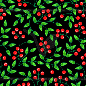 Seamless pattern with leaves and berries of rowan - vector image