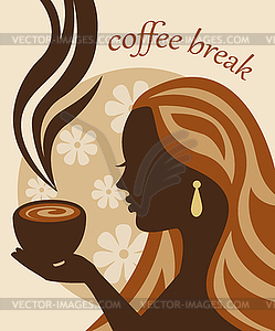 Female silhouette with a cup of coffee in hand - vector image