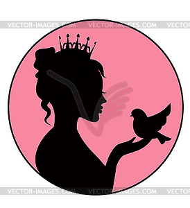 Princess holding a little bird in the palm - vector image