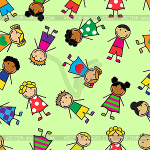 Cartoon seamless pattern with children - vector clip art