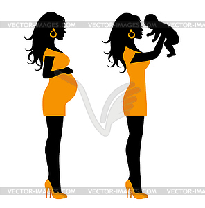 Silhouette of a pregnant woman and a silhouette of a wo - vector clipart