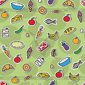 Seamless background with different food - color vector clipart