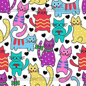 Cartoon seamless colorful cats - vector clipart