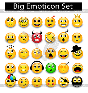 Large Set a round yellow emoticons - royalty-free vector clipart