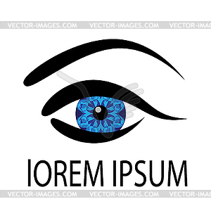 Bright blue female eye and eyebrow - vector image