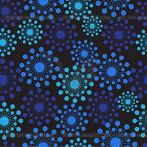 Seamless black background with abstract blue flowers - vector clipart