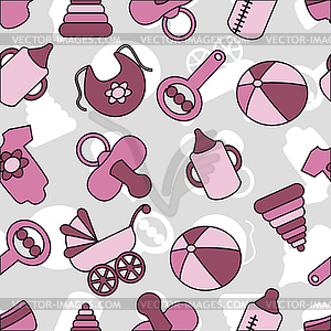 Seamless pattern with children's toys - color vector clipart