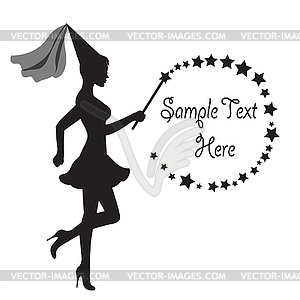 Fairy with a magic wand and frame of Stars - white & black vector clipart