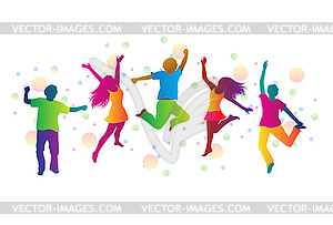 Jumping people and colored spots - vector clipart