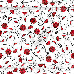 Seamless pattern with red flowers - vector clipart