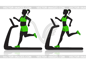 Woman on a treadmill resets overweight - vector clip art