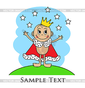 Cartoon baby in the crown and mantle - vector image