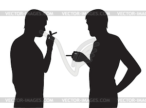Silhouettes of men smoking - vector image