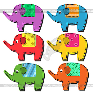 Набор разноцветных слонов - рисунок в векторе