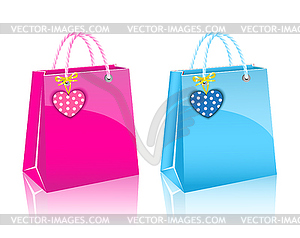 Two Valentines day rore paper shopping bag  - vector clip art